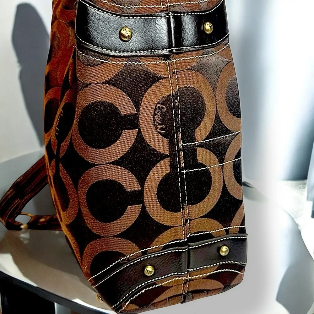 Vintage Signature Brown Shoulder Bag Gold Hardware Y2K - Picture 6 of 7